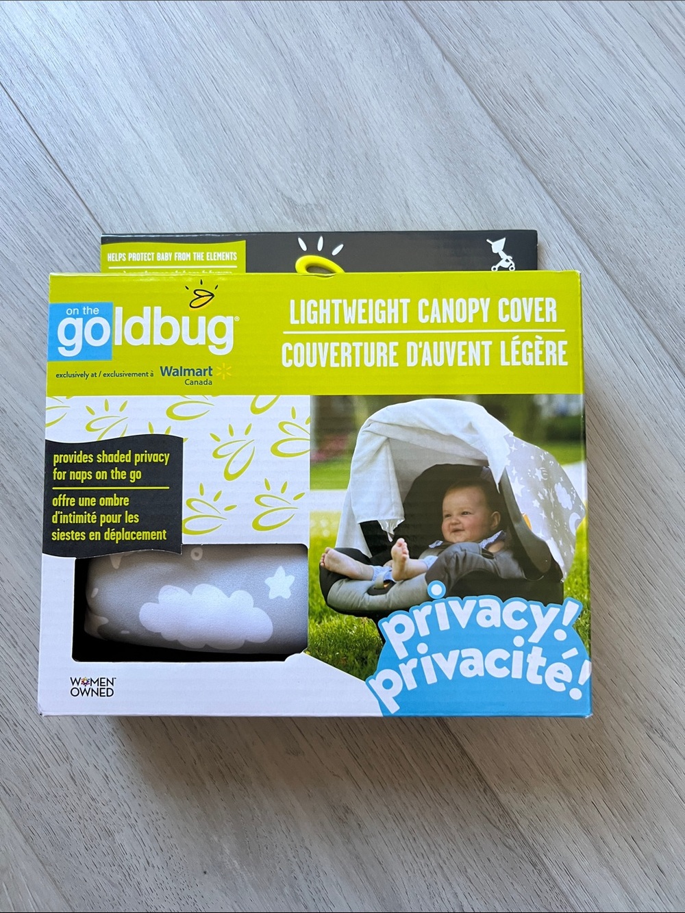 NWT Goldbug Walmart Lightweight Carseat Canopy Cover Gray & White Cloud Print